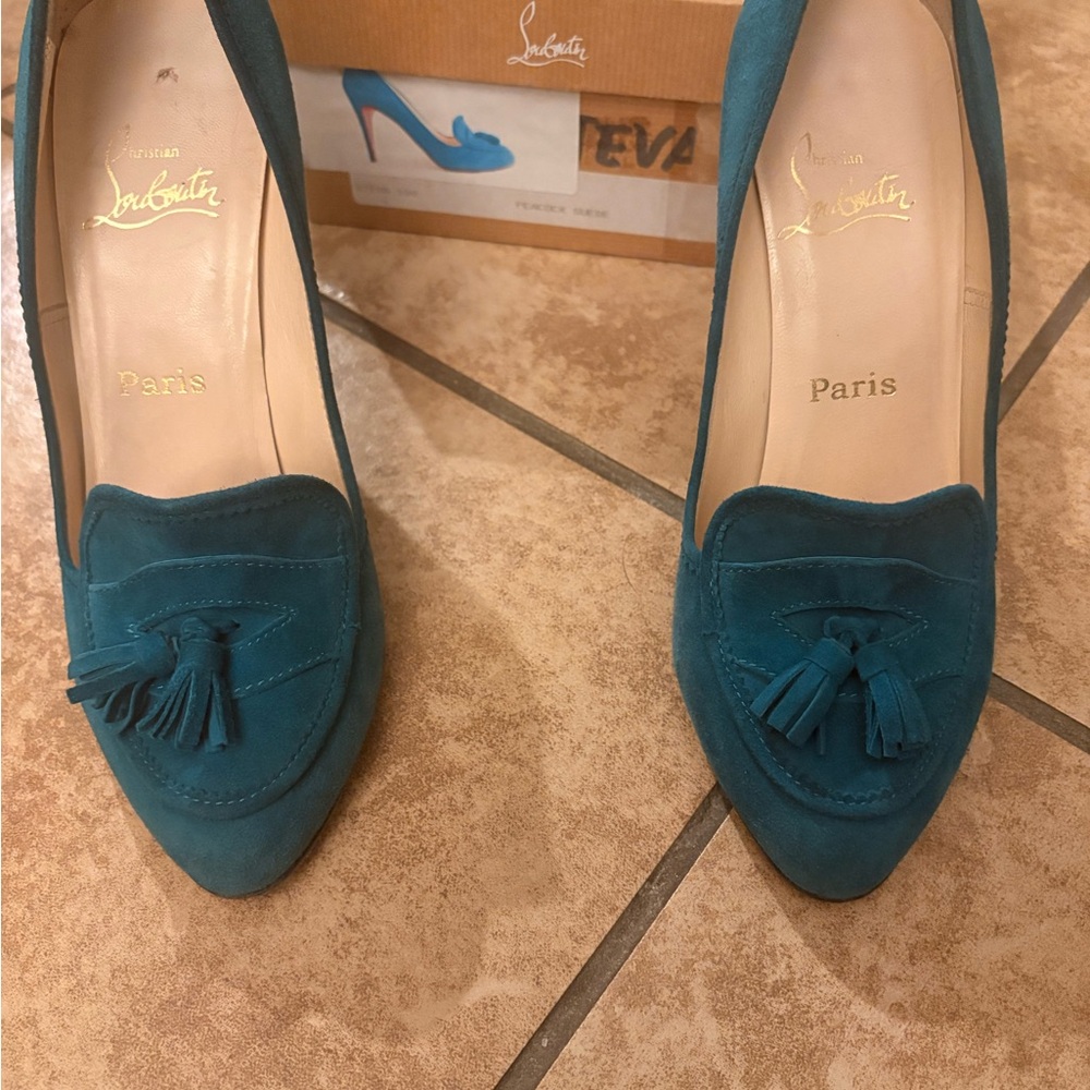 Christian Louboutin Turquoise Suede Heels